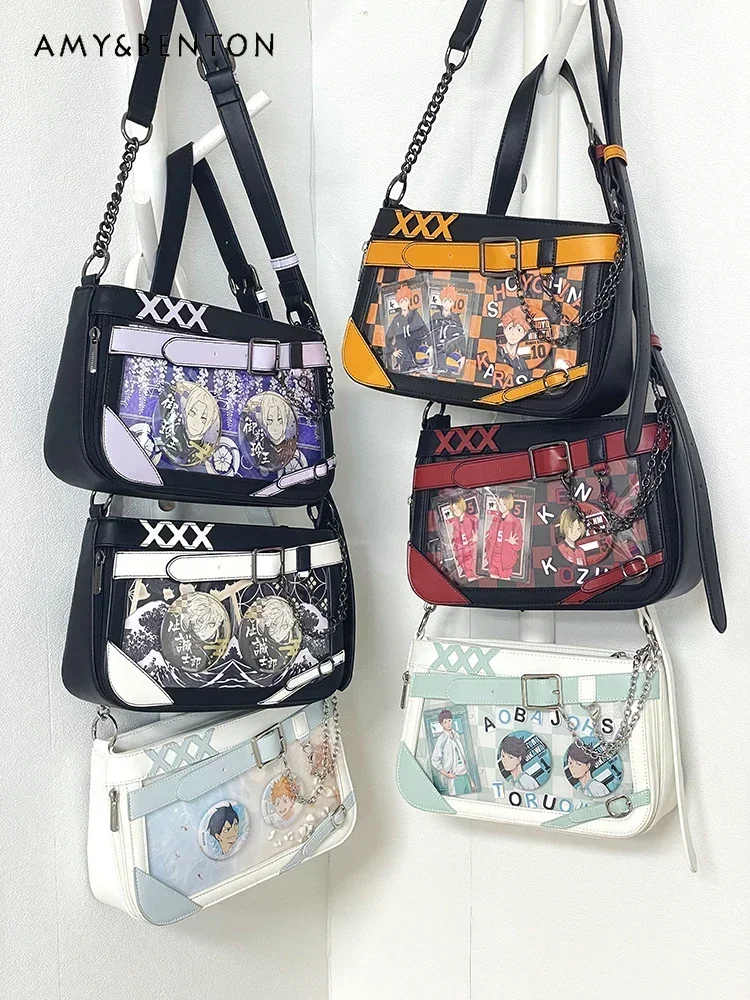 

Sweet Anime Girl Chain Splicing Shoulder Bag Preppy Style Cute Transparent Square Handbag Students Kawaii Lolita Itabag Women