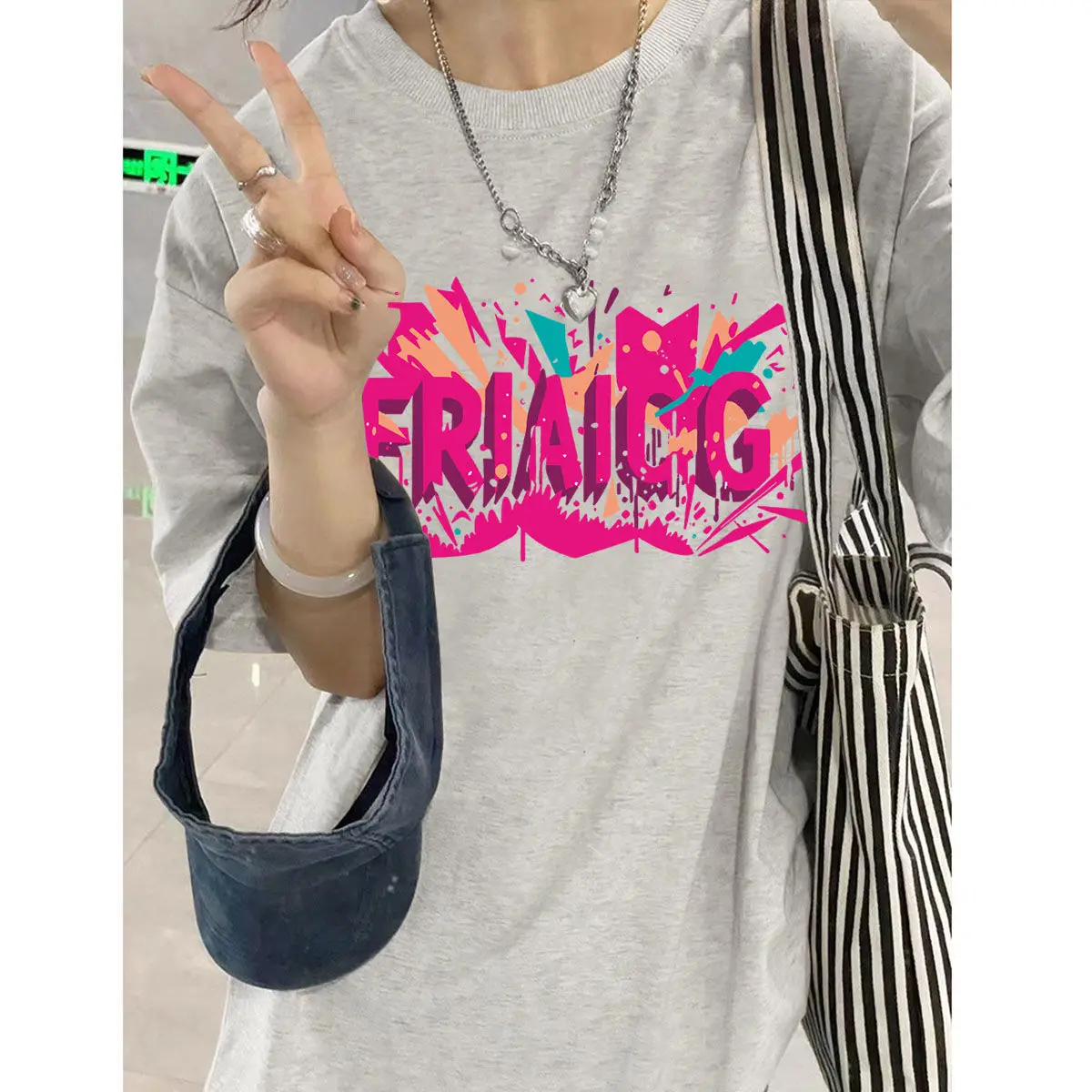 

Футболка À Manches Courtes Imprimé Tendance Américaine Haut À Col Rond Pour Hommes Et Femmes Niche Ample En Pur Coton