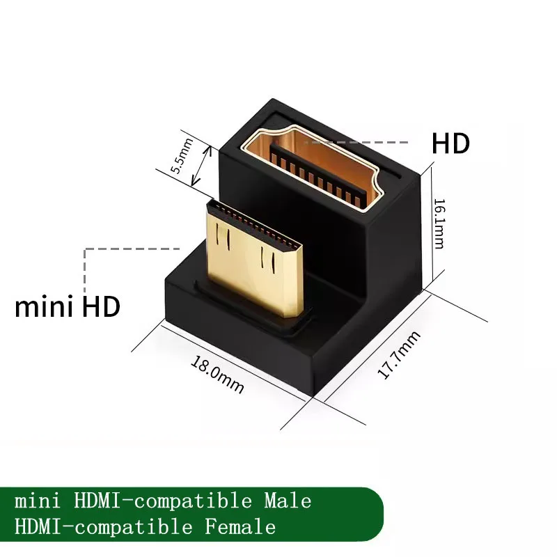 Mini HDMI-compatible Male to HDMI-compatible 2.1 Female Extension Adapter 360 Degree Angled U-shaped Converter 4K 8K 60Hz