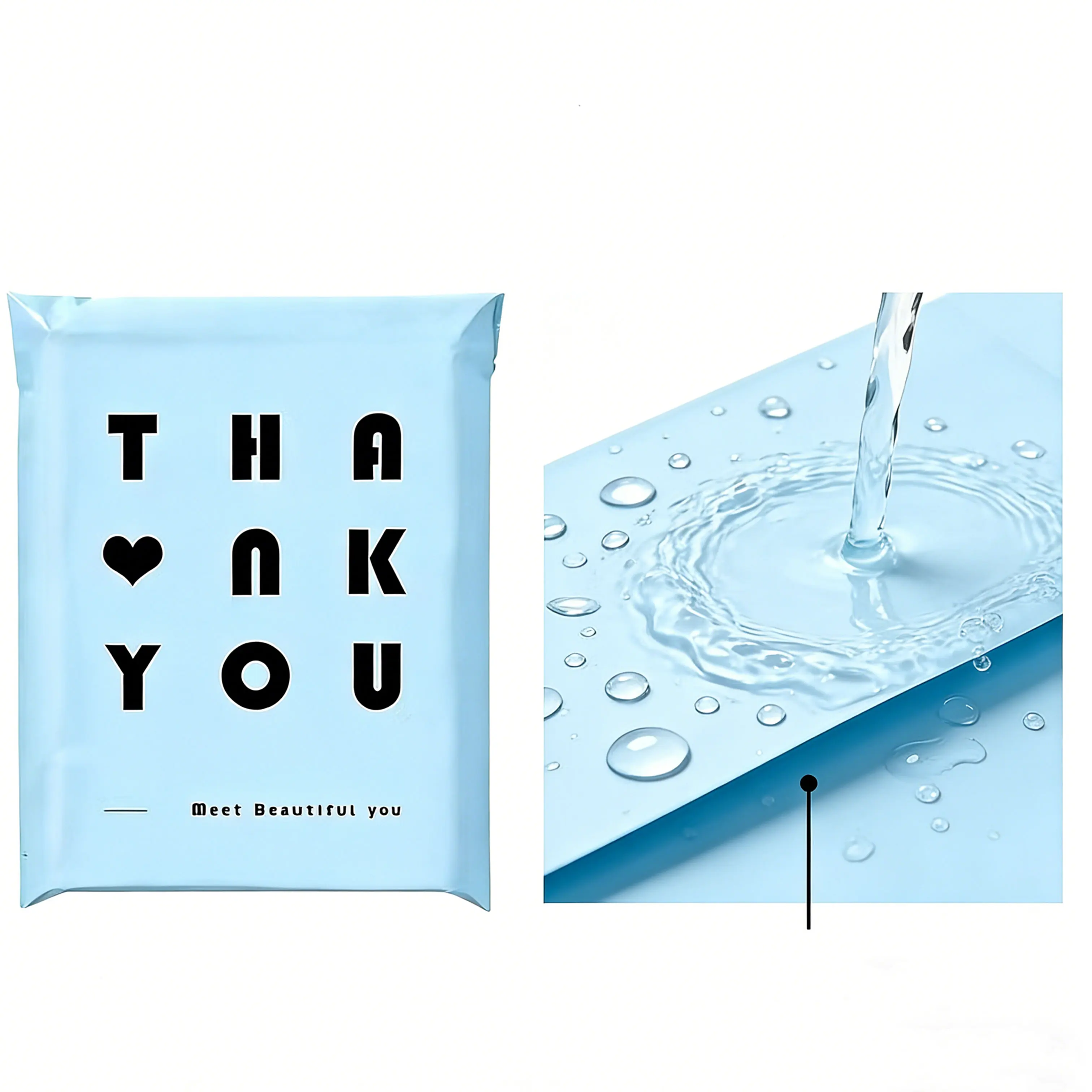 50pcs New Mail Bag Powder Blue Courier Express Bags Thicken THANK YOU Shipping Bags Seal Envelopes Post Clothing Mailing Pouch