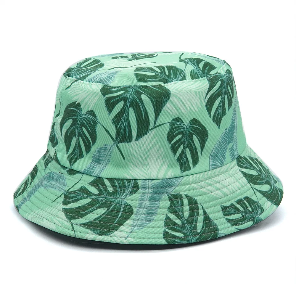 Spring/Summer Breathable Leaves Print Bucket Hat Fashion Flower Pattern Fisherman Cap Unisex Outdoor Sunshade Fishing Hat