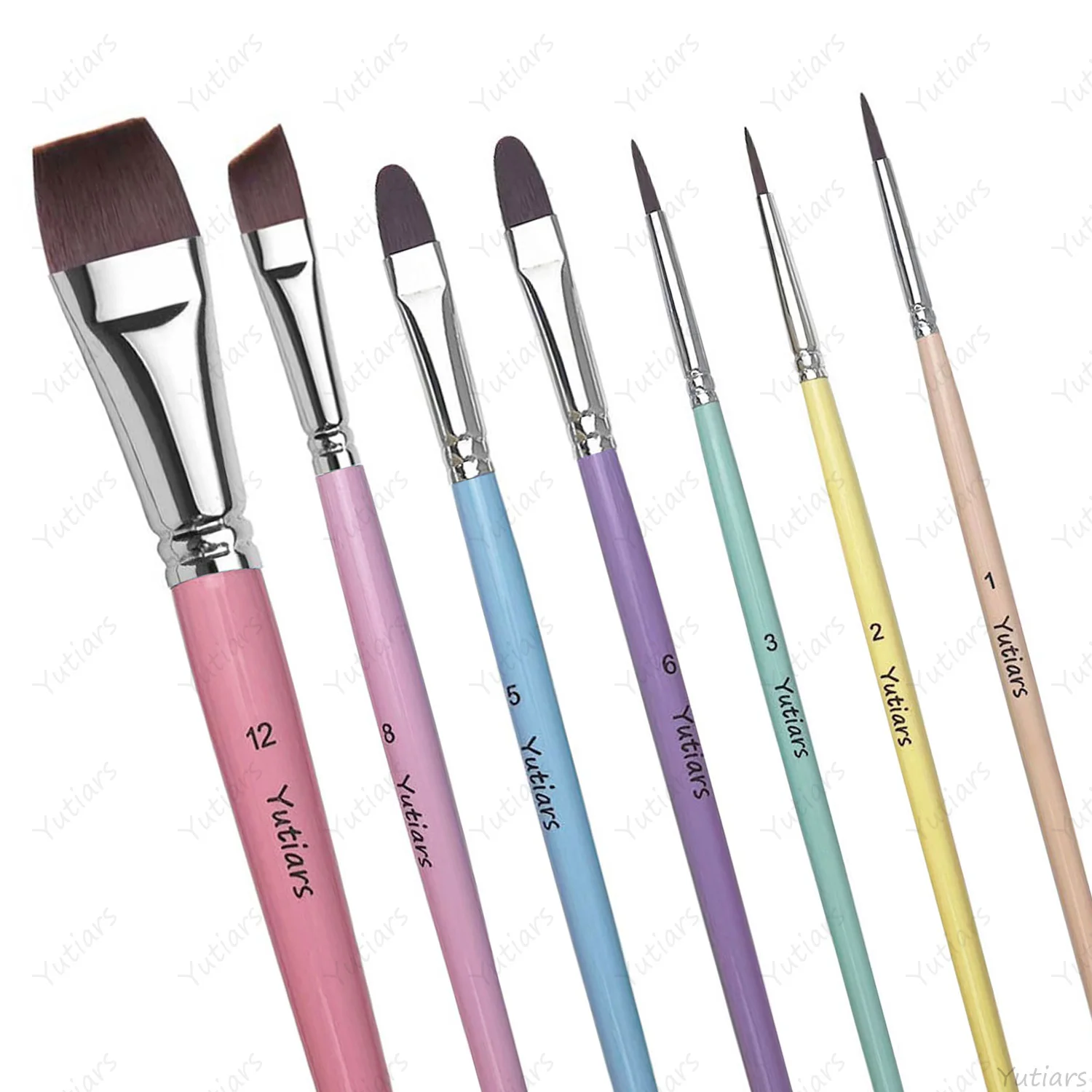 7PCS Color Handle Face Painting Brush Set for Body Art Festival Makeup with Flat Angled Filbert and Fine Liner Brushes Tools