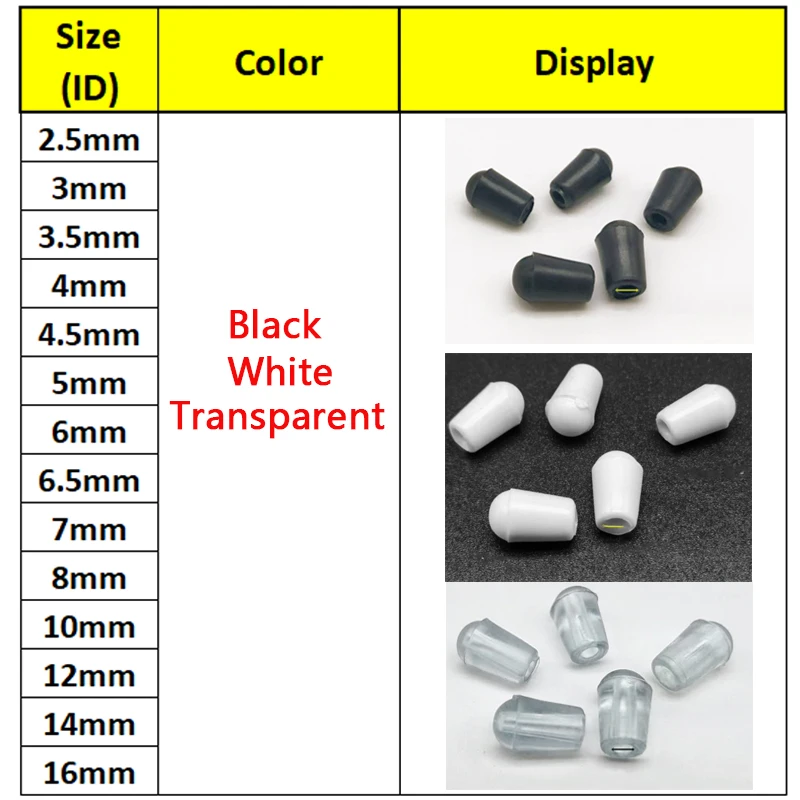 Inner Dia 2.5~10mm PVC Round End Caps Soft Rubber Thread Cover Anti-Scratch Protective Sleeves Black/White/Transaprent