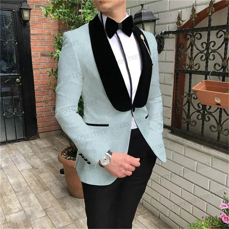 Classic Ivory White Jacquard Men Suits for Wedding Prom Dinner Tailored Large size Groom Tuxedos Slim fit Jacket with Pants 2020