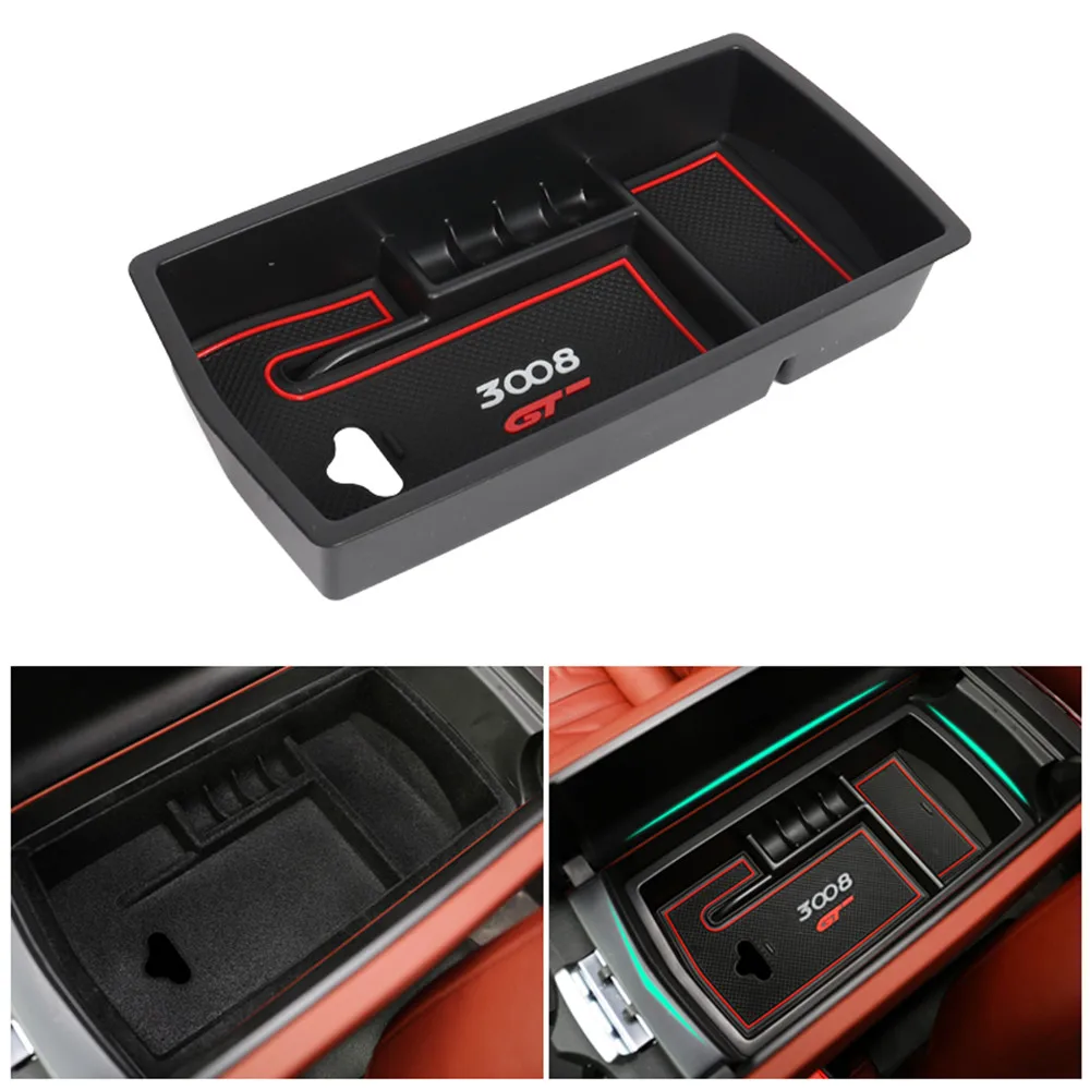 Car Armrest Storage Box Organizer Compatible Center Console Interior Accessories For Peugeot 3008 GT 2016 - 2023 2022 2021 2020