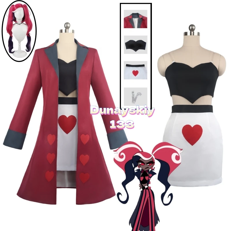 

Hazbin S2 бархатный костюм для косплея, костюм, парик, серьги, 3 В, Vees VVV, новинка для женщин, аниме, Хэллоуин, демон, карнавал