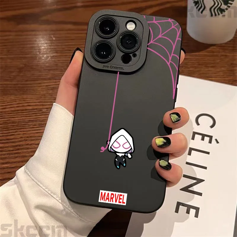 Marvel Spiderman Gwen Phone Case For iPhone 15 14 13 12 11 Pro Max Mini X XS XR 8 7 Plus Shockproof Soft Silicone Bumper Cover