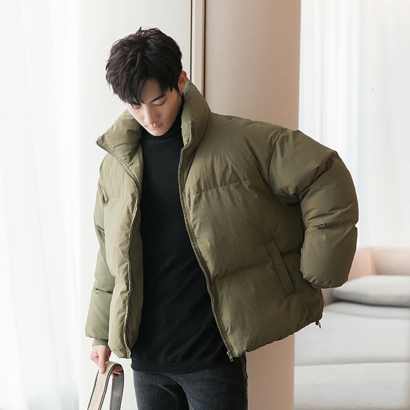 Short Men\'s Thick Cotton Padded Jacket Loose Casual Stand Collar Streetwear Fashion Winter Coat For Male Elastic Hem 2A482