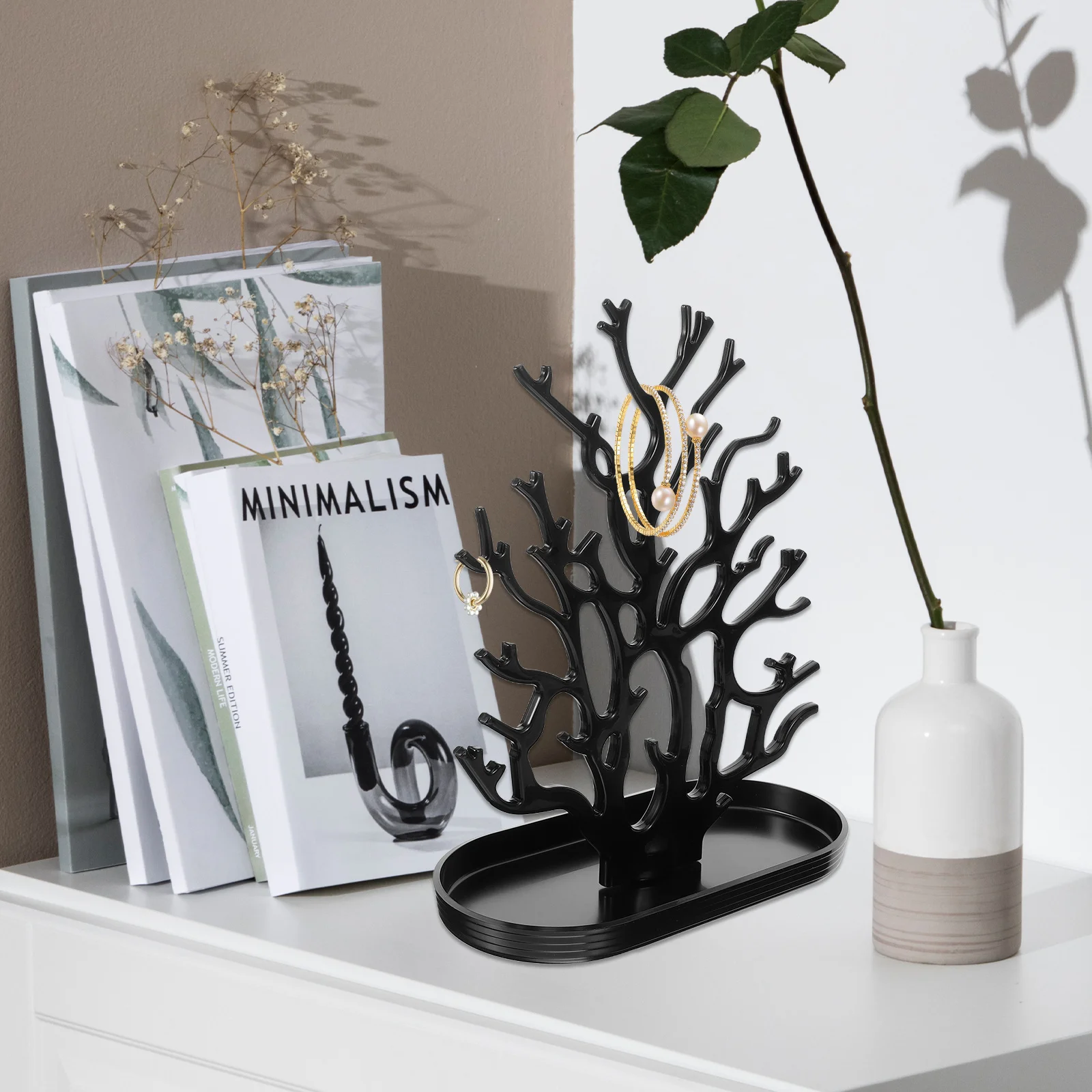 Plastic Coral Jewelry Display Stand Black Desktop Organizer for Rings Earrings Necklaces Jewelry Display Organizer Holder