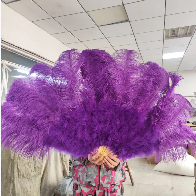 Large Colours Ostrich Feather Fan Foldable Hand Fan Stage Performance Dance Show Cosplay Party Photo Shooting Prop