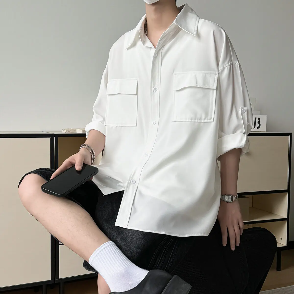 

LAPPSTER Summer Funny Pockets White Shirt Men Oversized Japanese Korean Fashions Designer Blouses Short Sleeve Button Shirts