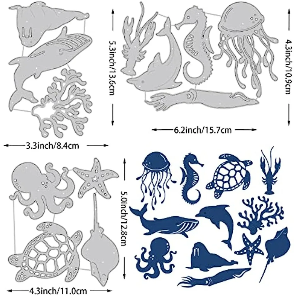 13pc Sea Creatures Cutting Dies Aquatic Creatures Dolphin Octopus Starfish Stencils for Scrapbooking Embossing Album Card Making