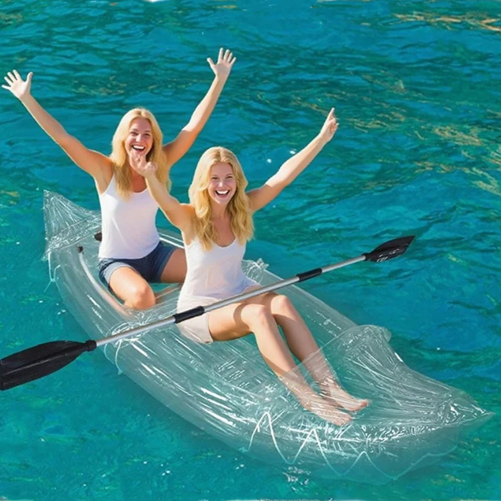 Transparent Kayak, Multi-Person Inflatable Boat Thickened Wear-Resistant Bottom Fishing Boat, Portable PVC Kayak