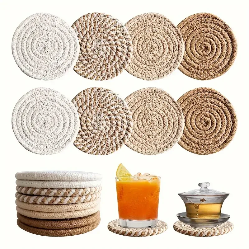 

4pcs Woven Coaster Set High-Temperature Resistant Cup Coasters Absorbent Coasters For Coffee Tea Drinks Pads Table Decoration