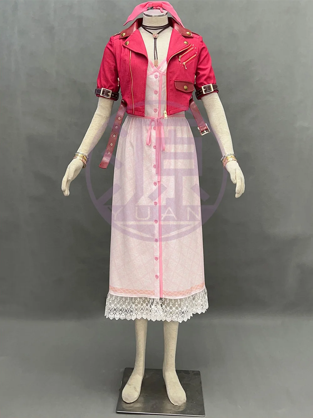 

Game Final Fantasy VII Aerith Gainsborough 2nd Generation Cosplay Costumes Women Red Coat Pink Dresses Halloween Carnival Suit