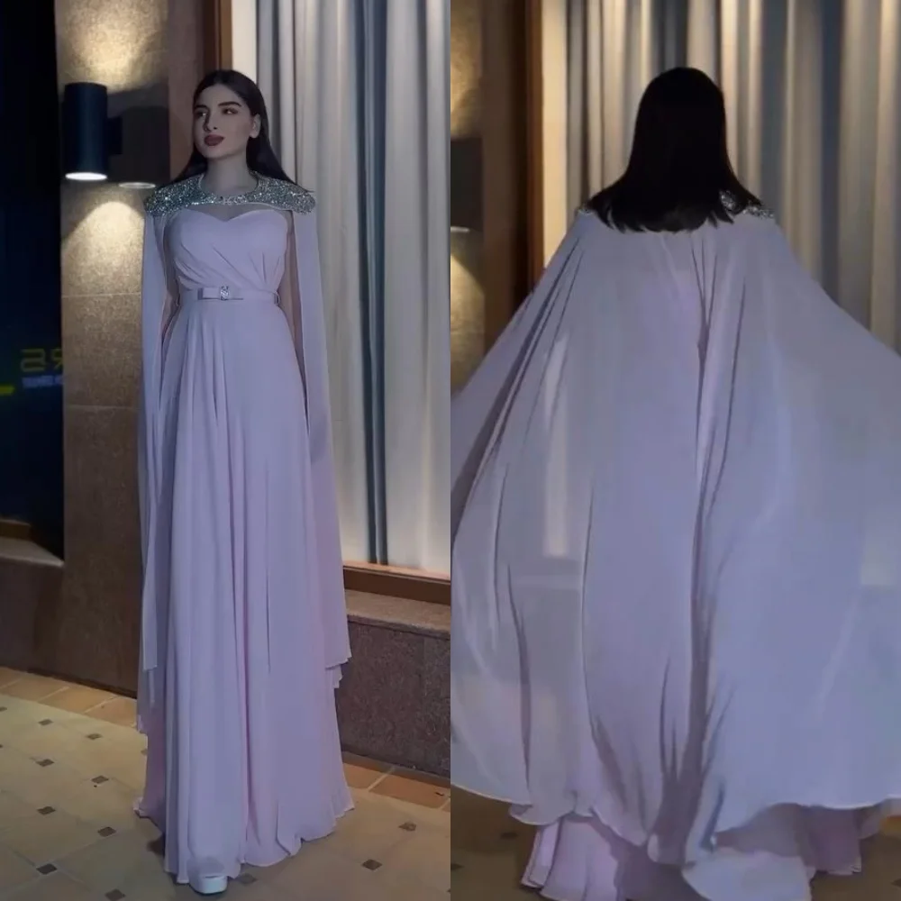 Vestido largo de gasa con lentejuelas, traje fruncido de línea a con cuello redondo, a medida, para ocasiones de regreso a casa, Arabia Saudita