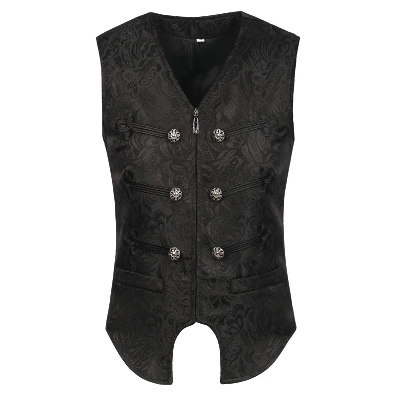 Men's Steampunk Renaissance Cosplay Medieval Pirate Waistcoat Vest Vintage Victorian Jacquard Swallow Top Noble Blazer Costume