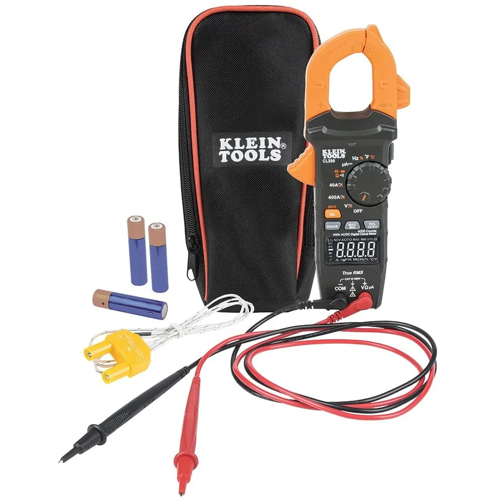 Klein Tools CL390 AC/DC Digital Clamp Meter, Auto-Ranging, 400 Amp, NCVT Tester, Hi-Viz LCD Display, TRMS, Continuity Resistance