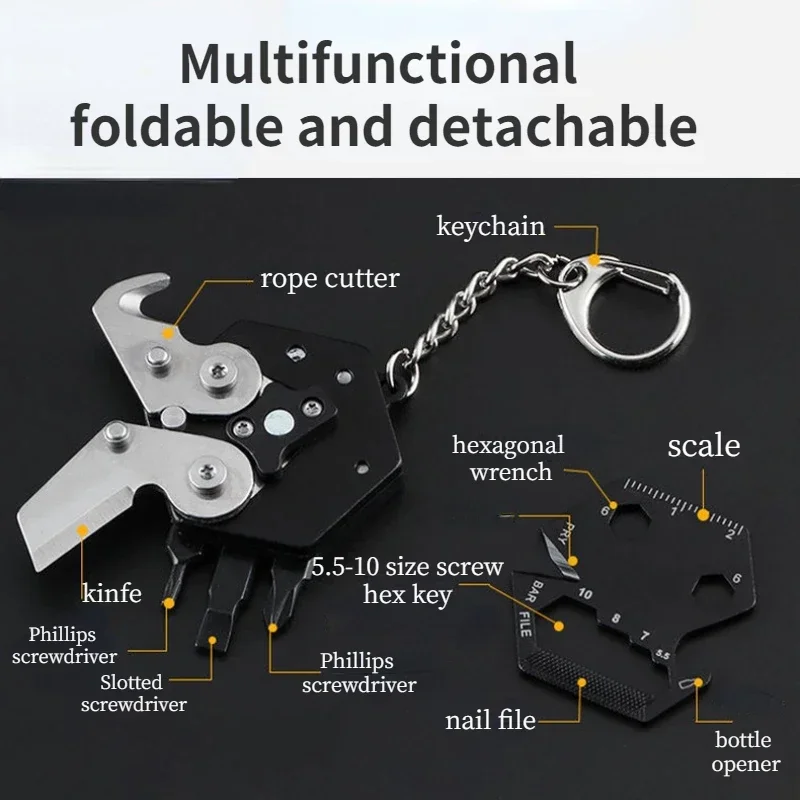 Mini Multi-functional Tool Hexagonal Coin Knife Folding Knife Outdoor EDC Removable Screwdriver Tool Stainless Steel Keychain