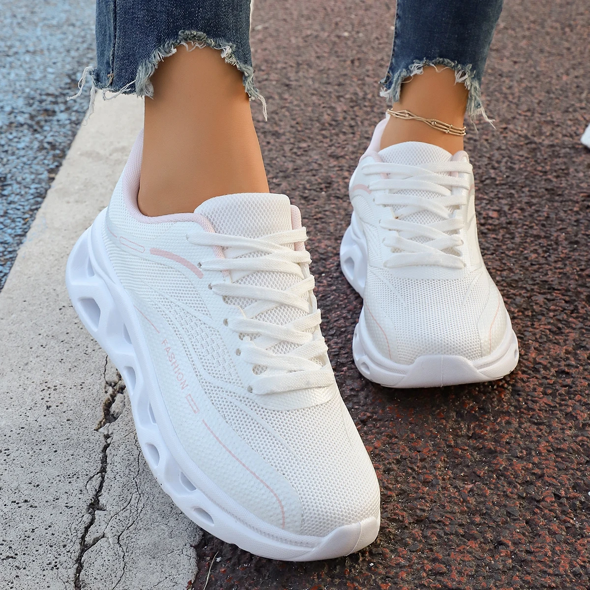 tenis-casuais-femininos-de-cor-lisa-com-cadarco-para-corrida