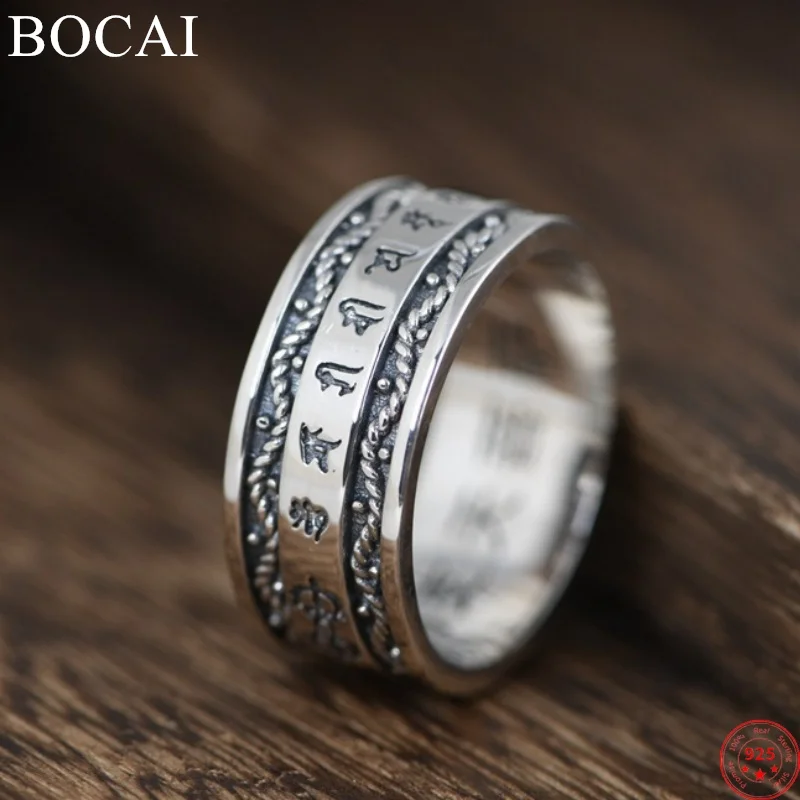 

BOCAI S925 Sterling Silver Charms Rings for Women Men New Fashion Relief Six Character Mantra Vajra Pestle Jewelry Free Shipping