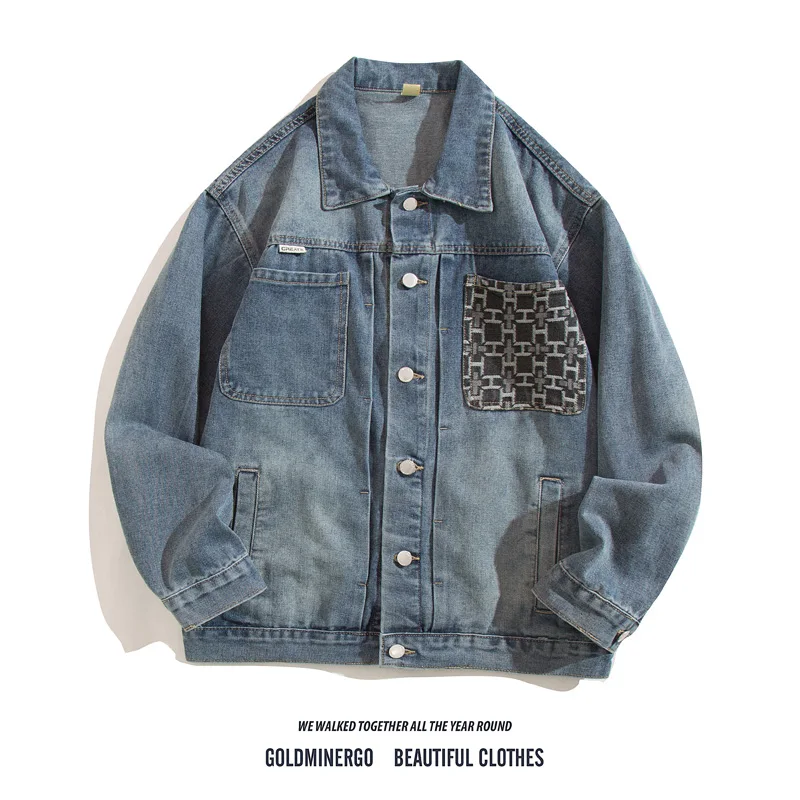 

Мужская джинсовая куртка American Sle Heavyweight, весенне-осенняя свободная посадка, рабочая одежда с вышивкой, молодежная повседневная мода