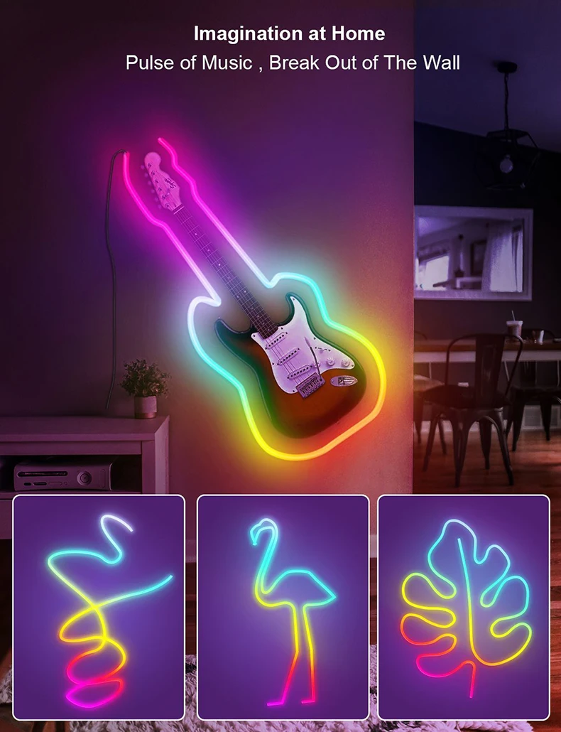 WiFi RGB-IC LED Neon Rope Light String Dimmable With Music Sync Smart App Remote Control 16 Million DIY Colors Supp Alexa Google
