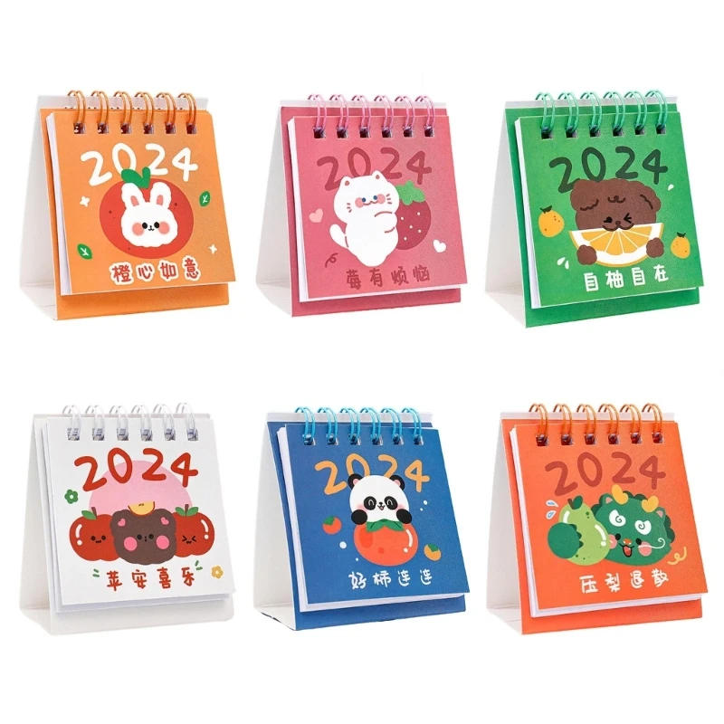 QX2B Standing Flip Desktop Calendar, Mini 2024 Cartoon Monthly Planner for Home School Office Decor