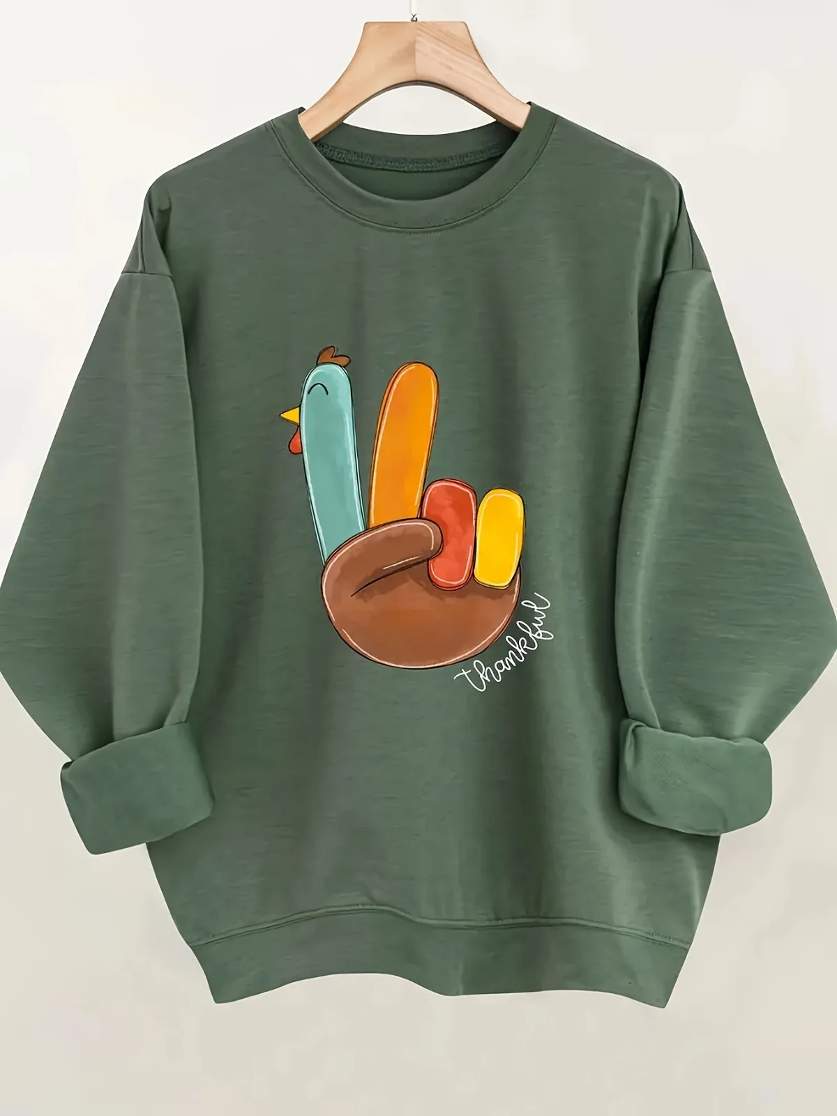 

Женский повседневный пуловер с длинными рукавами и круглым вырезом с жестом Турции и логотипом мира для рождественских костюмов на День Благодарения