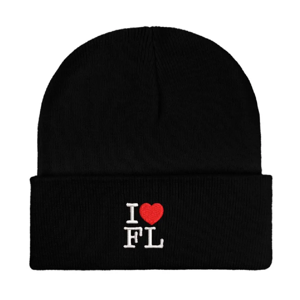 Embroidery Design I Love Florida FL Beanies Knitted hats Custom Text Winter thick caps Men Women Caps Warmer Bonnet hat