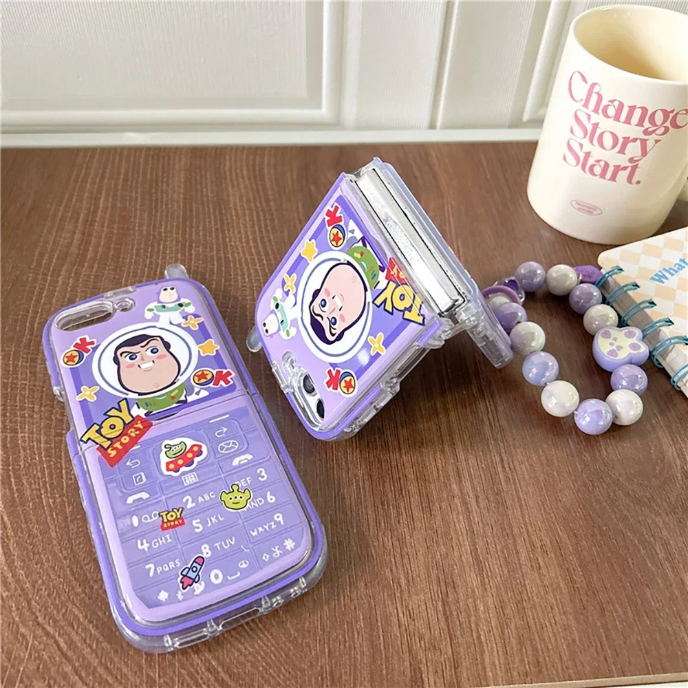 Capa de telefone dos desenhos animados Buzz Lightyears com pulseira, capa dura anti-queda traseira para Samsung Galaxy Z flip 3, 4, 5, 6, PC, bonito