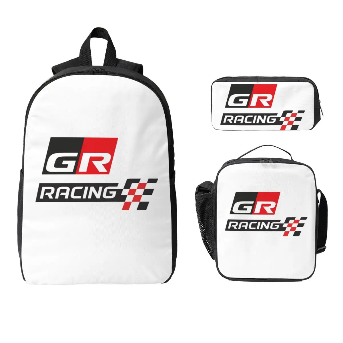 

GR Logo Gazoo Racing GR Sport Backpack Boys Girls BookBag School Bag Computer Shoulder Bags 3ps Insulated Lunch Bag Pencil Case