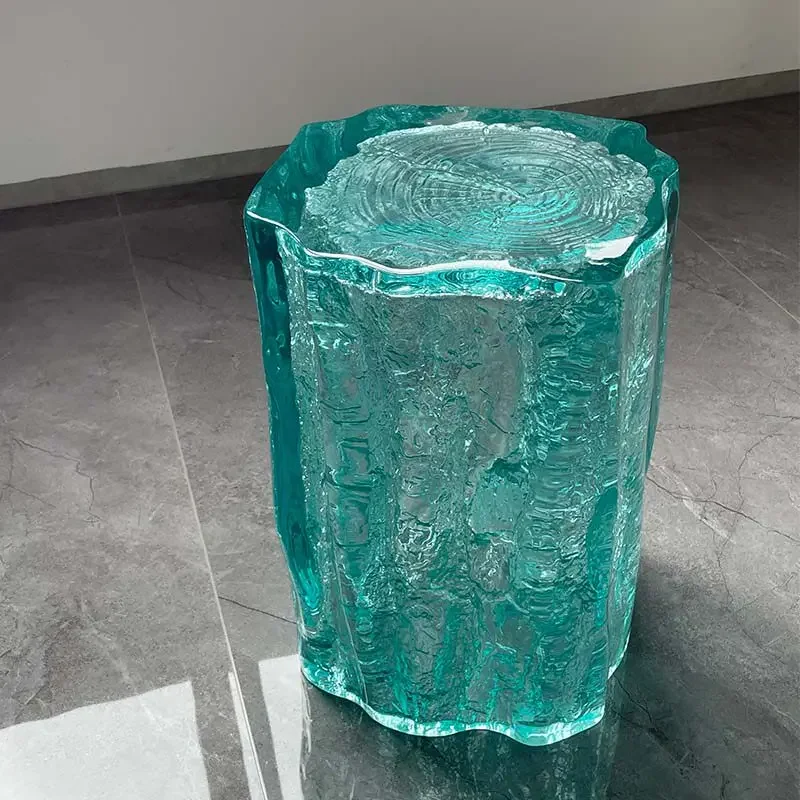 Tabouret de salon en acrylique transparent TTStool, sculpture créative en époxy avec bord en cristal de platine, style glacier