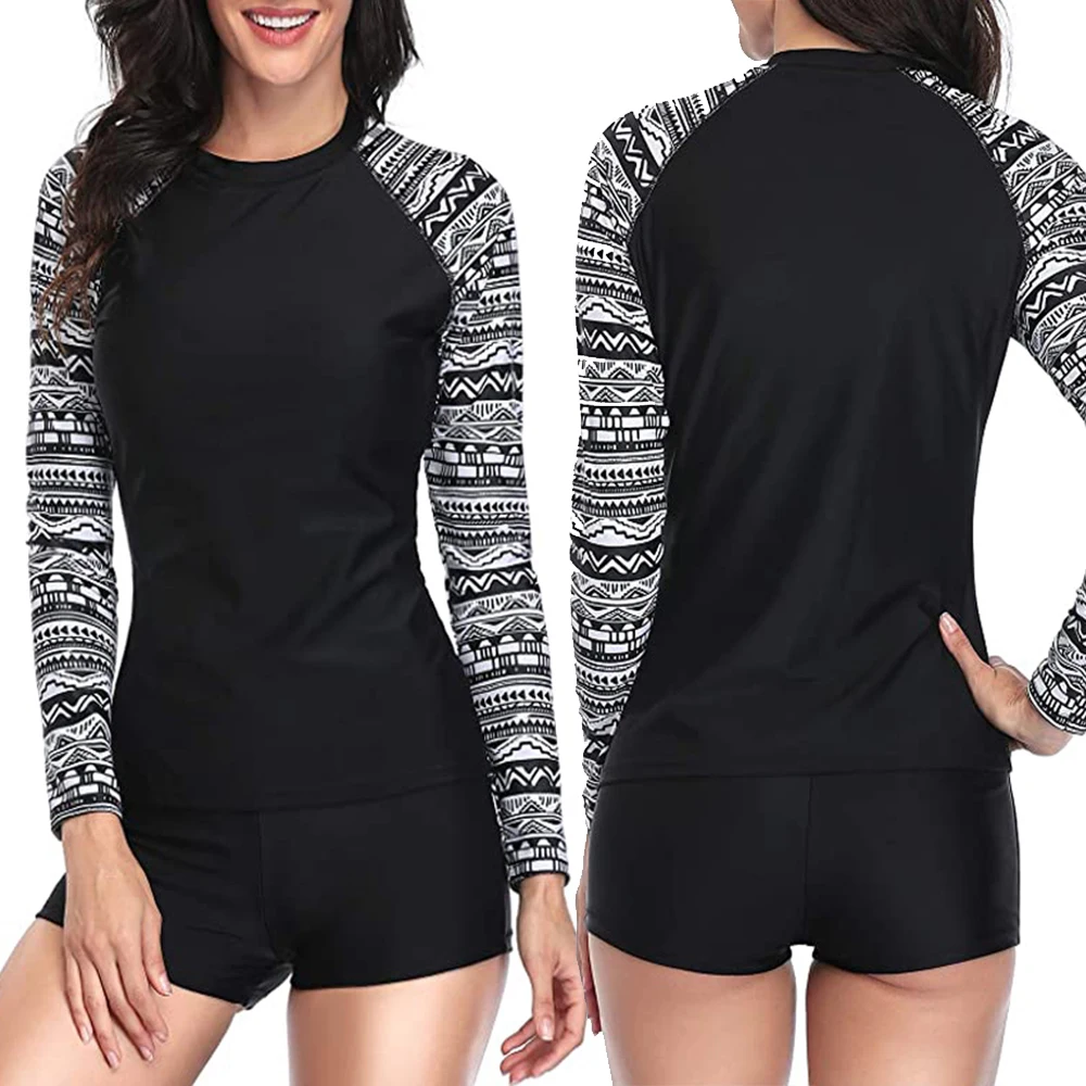 2024 neue frauen Badeanzug Sexy Sport Split Langarm Gedruckt Panel Surfen Badeanzug Sommer Rash Guard 2-stück Tankini Biquini