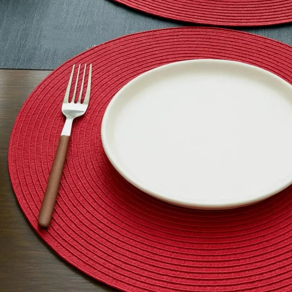 1/6/10pcs Round 38cm Woven Placemats Red Gift Braided Table Mats Pad  Indoor Outdoor Placemats for Dining Table Wedding Decor