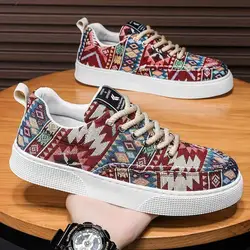 New Sneakers Casual Mens Designer Ethnic Style Board Shoes Fashion Fabric Breathable Increased Internal Flat Platform Shoes