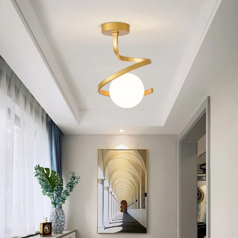 Modern Glass Ceiling Light Minimalist Black Gold 1/2 Heads Indoor Lighting For Hallway Aisle Balcony Entryway Cloakroom Fixtures