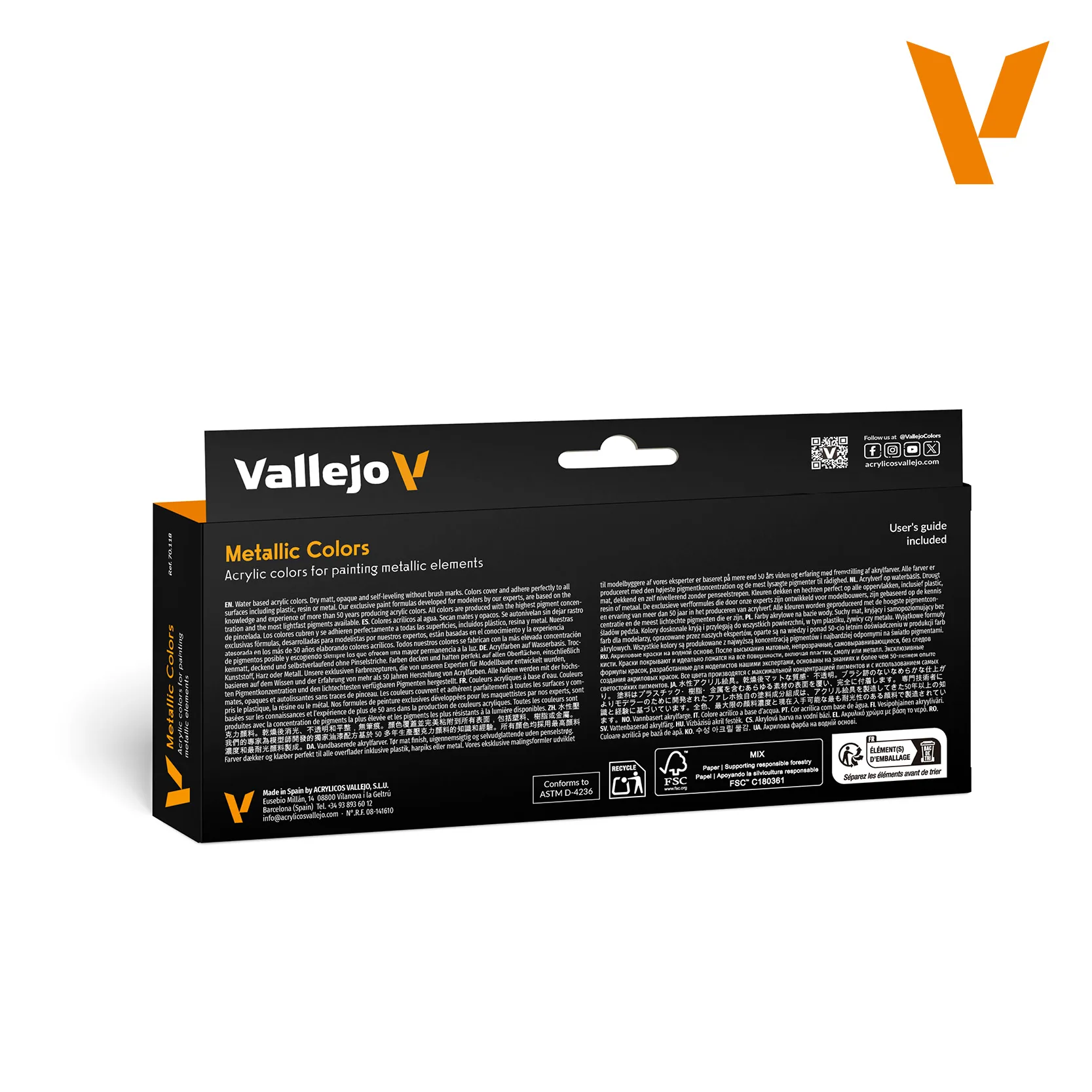 Vallejo Metallic Color Set Spain AV Environmentally Friendly Water-Based Paint Set Metalicos 70118