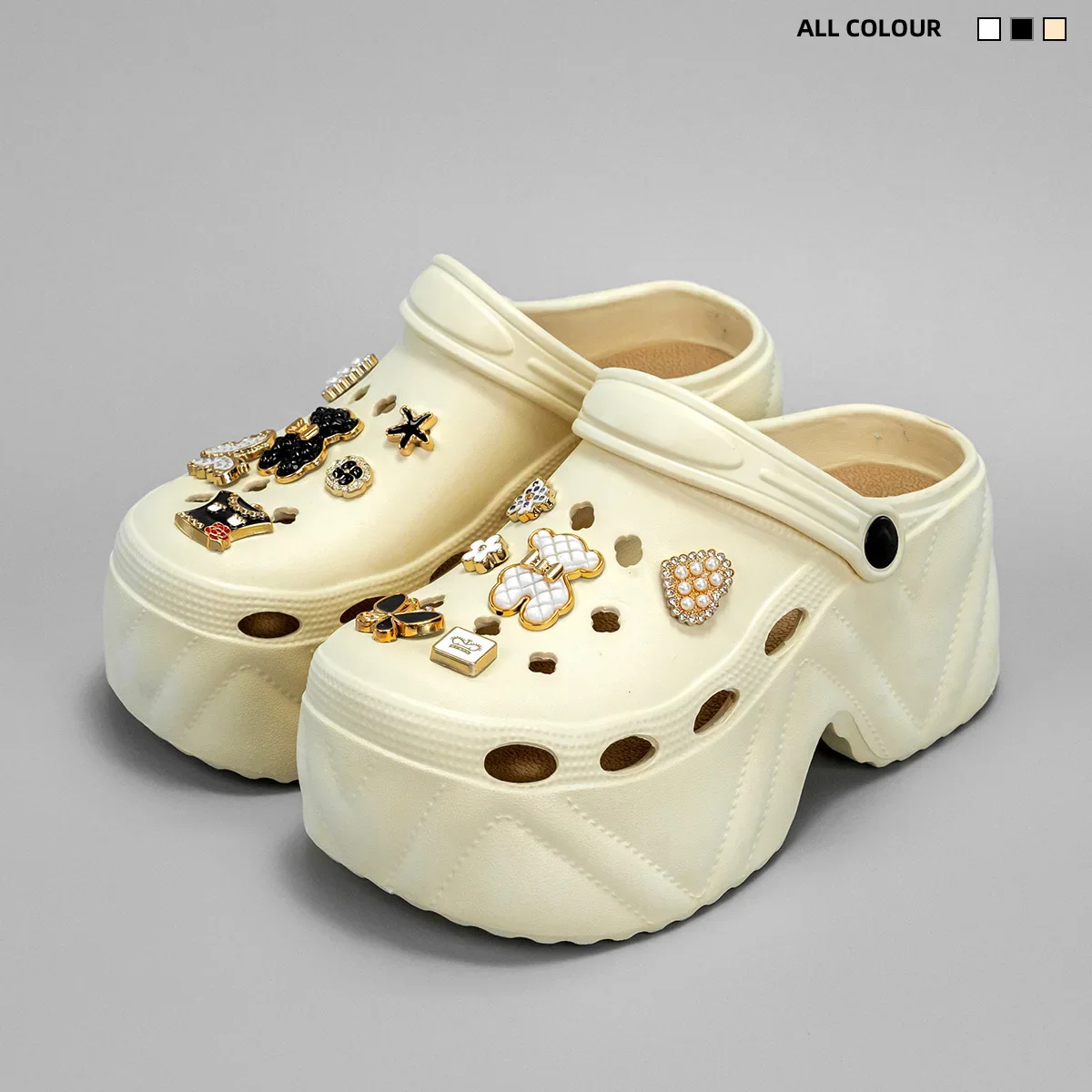 Estate nuove donne moda oro diamante orso tacco alto modello in ecopelle zoccoli scarpe che aumentano scarpe da giardino con fondo spesso