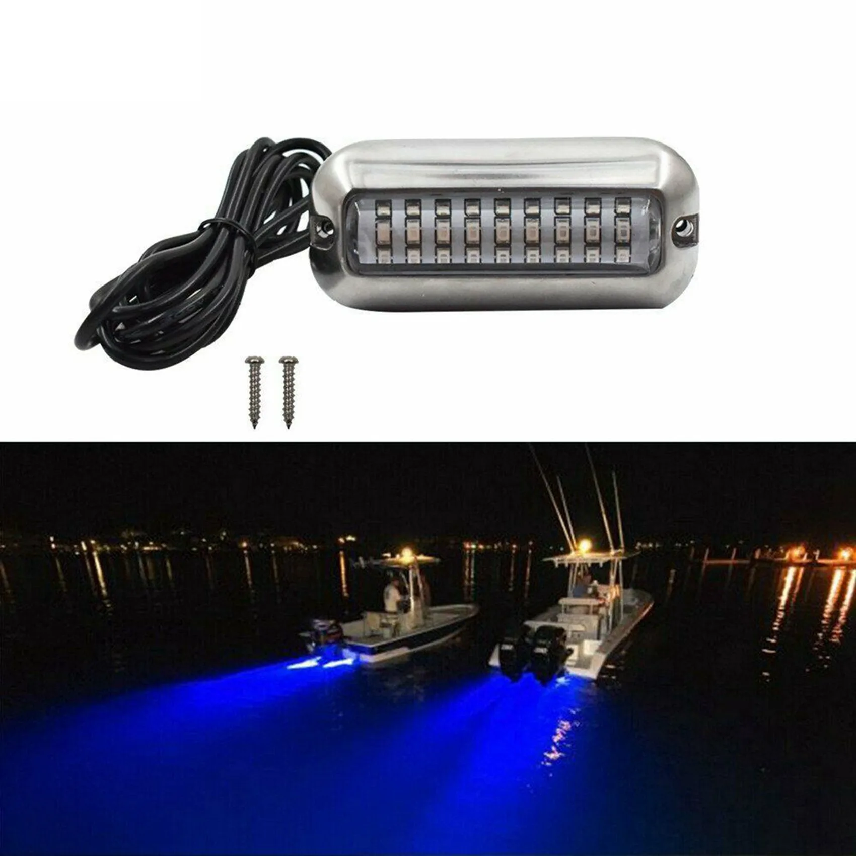VOFUN-10Pcs 27 Blue LED Stainless Lights Underwater Pontoon For Marine Boat Transom