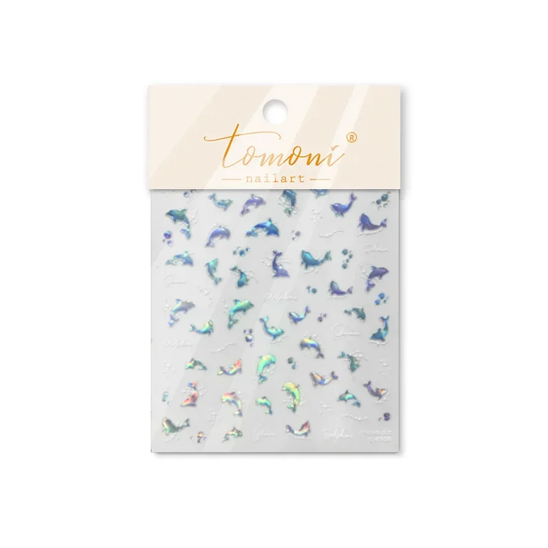 1 pc 5D cute dolphin goldfish nail stickers carp jelly self-adhesive nail stickers shell jellyfish conch starfish nail stickers