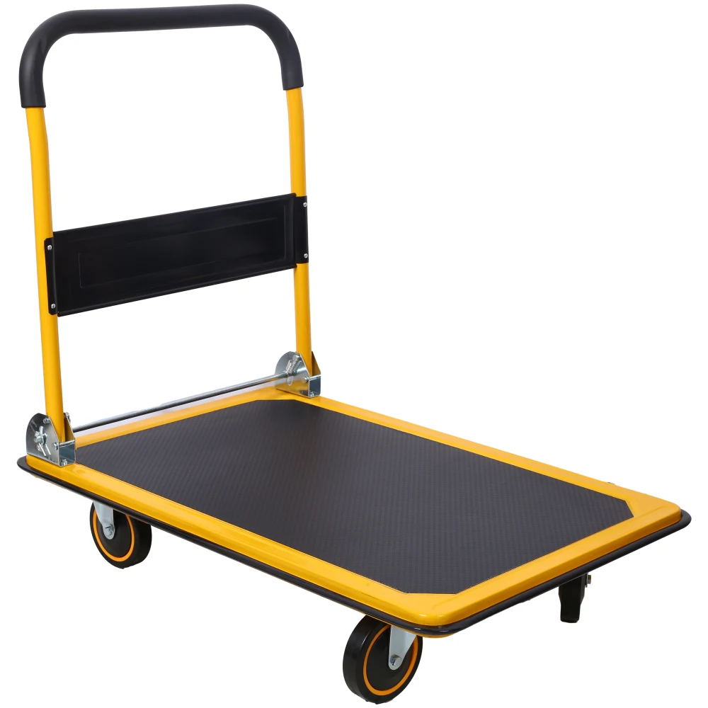 

Black and Yellow Foldable Platform Truck Push Dolly with 150-300kg Weight Capacity - Ideal for Effortless Transport