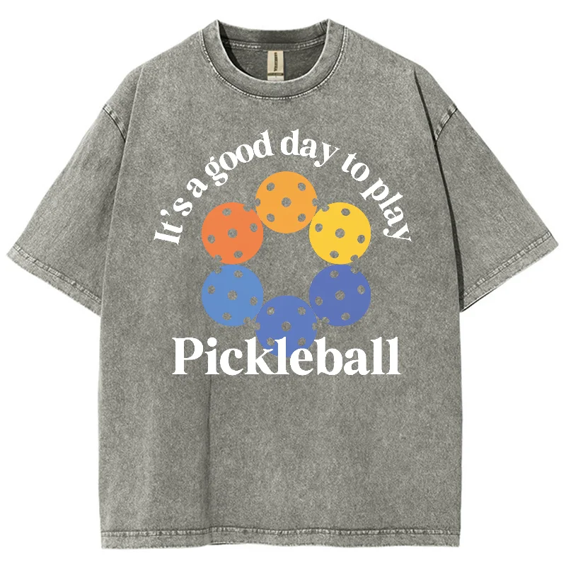 Color Polka Dot Pickle Ball Print T-Shirt Retro American Neutral Style Fashion Trend New Designer Round Neck Short Sleeve