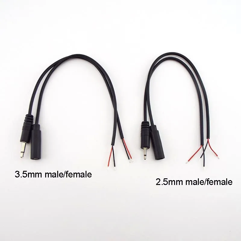 

1pcs/5pcs 2pin 2.5mm 3.5mm mono audio Male female connector cable 2 wire Plug extension wire DIY Repairs Cable Charger 25cm m20