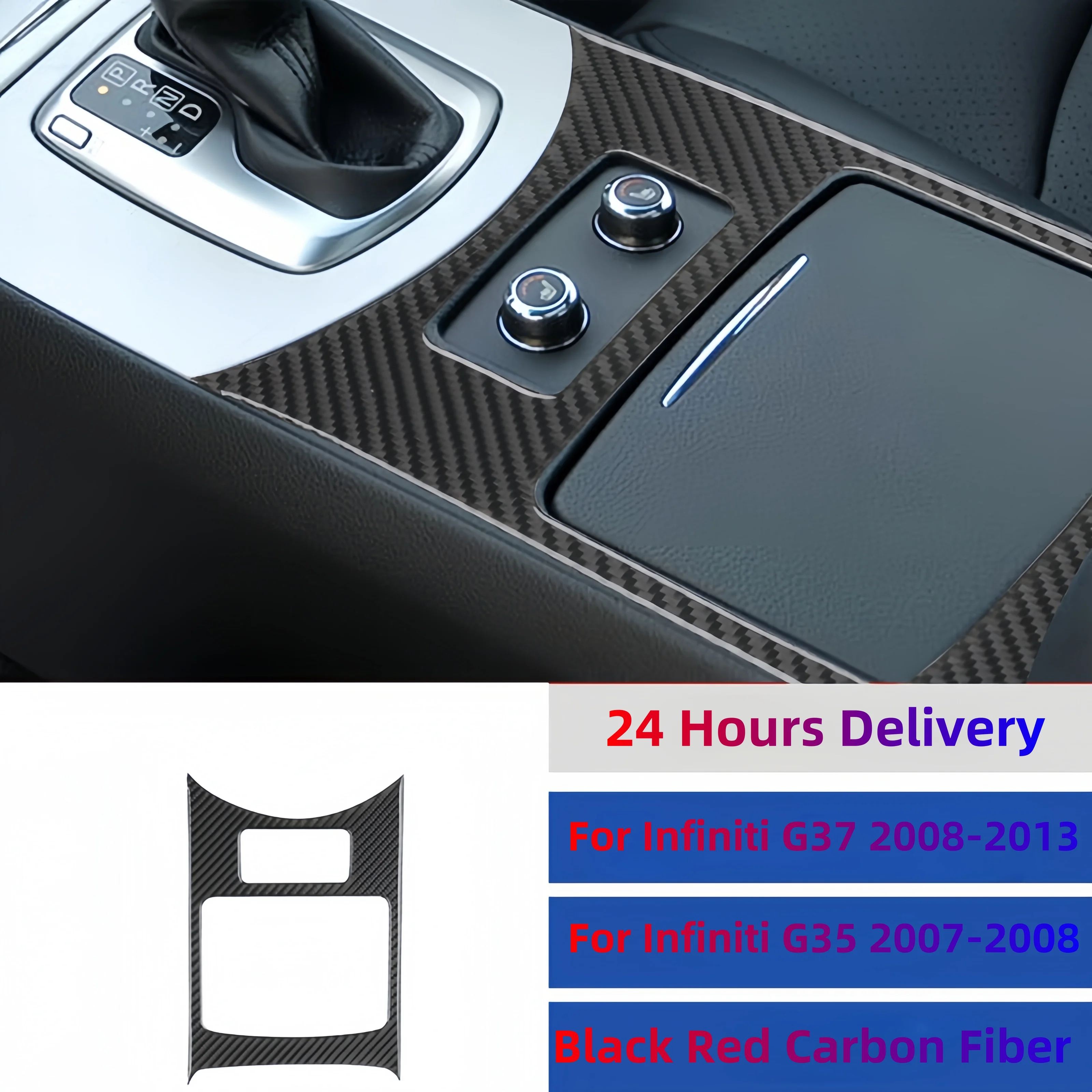 

For Infiniti G37 08-13 G35 07-08 Carbon Fiber Central Control Gear Storage Box Panel Cover Trim Sticker Car Interior Accessories
