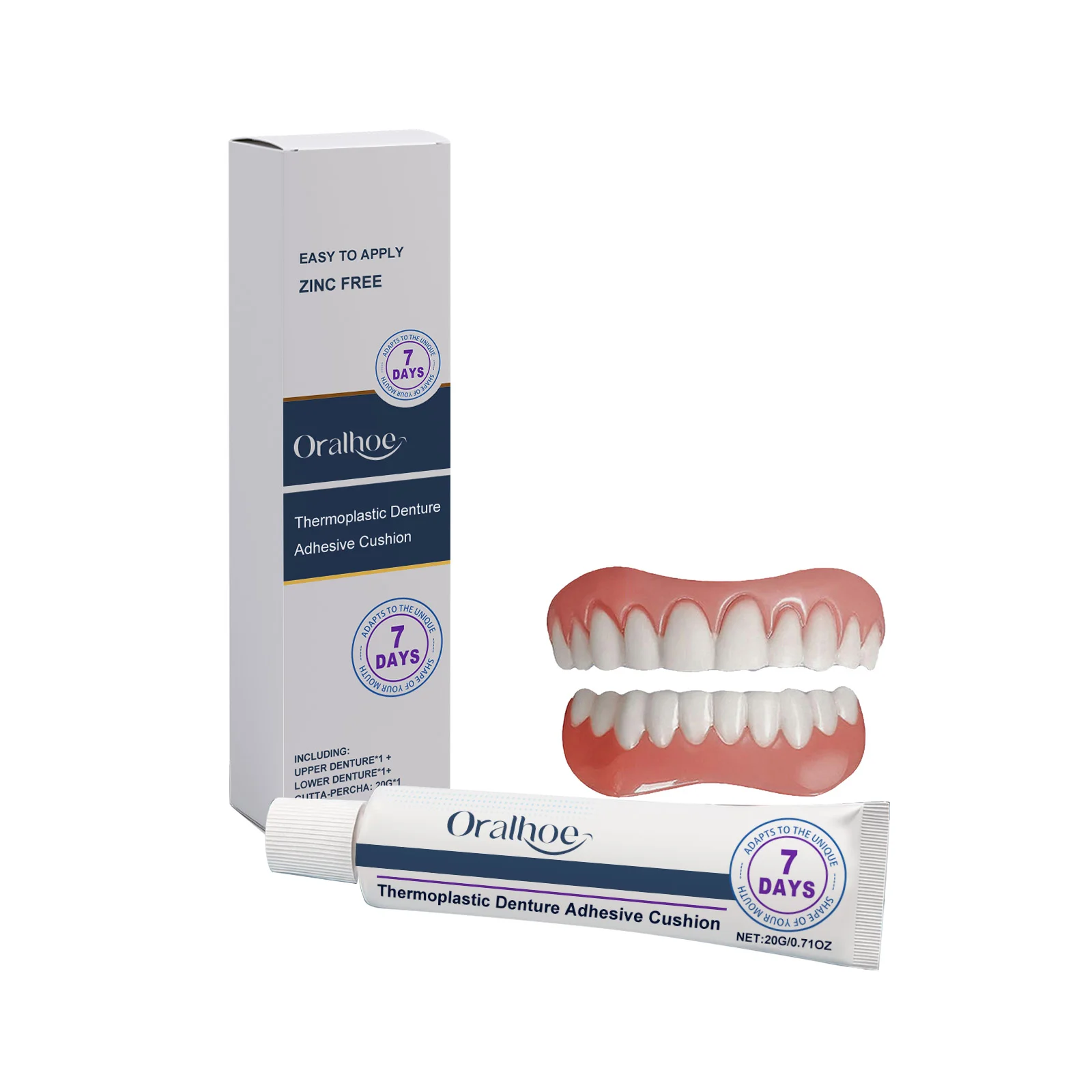 Soft Silicone Dentures Kit Thermoplastic Denture Adhesive Dental Veneers Missing Broken Tooth Filling Gap False Teeth Full Set