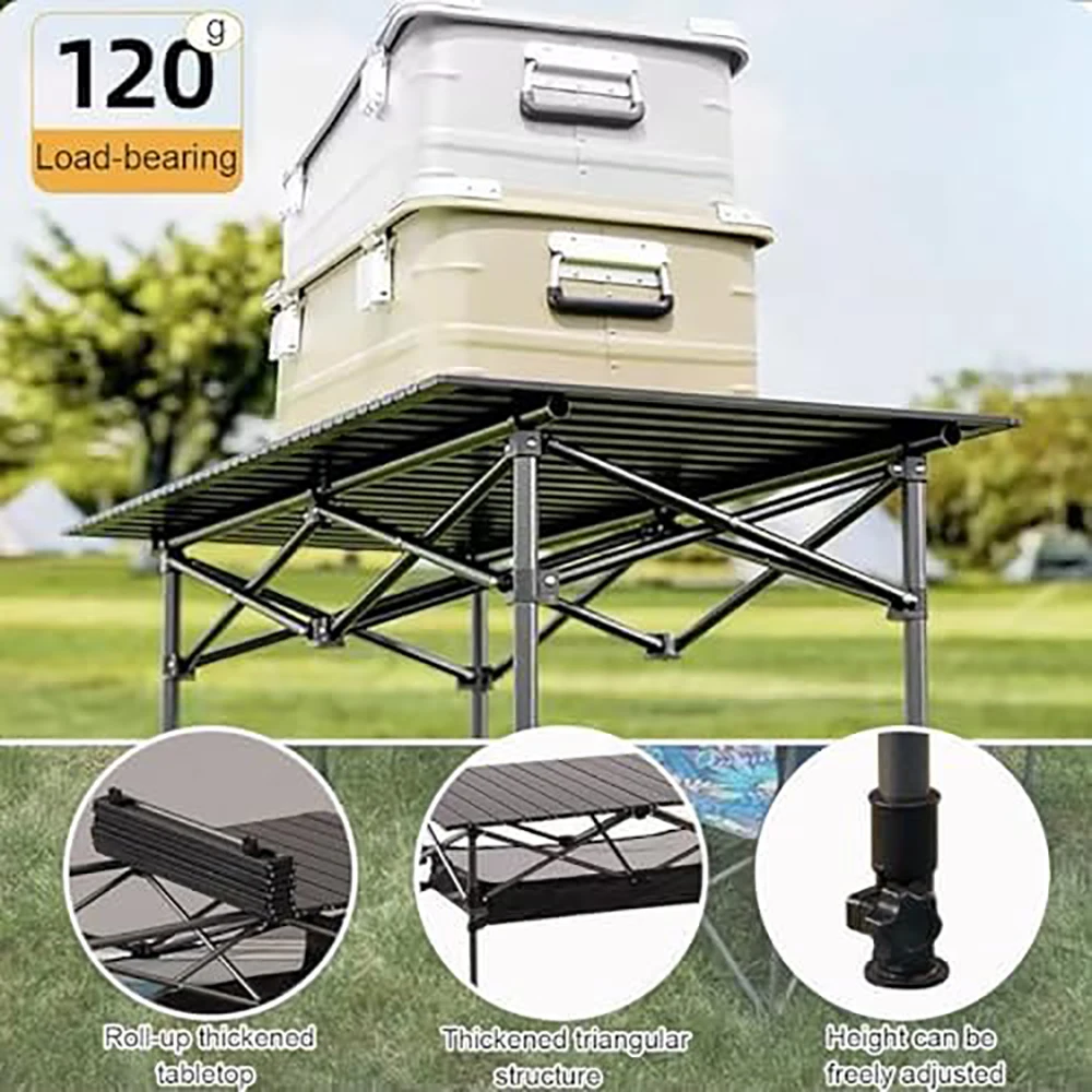 Bild 6: Klappbare Tische für den Außenbereich, langer tragbarer Eierrolltisch, Campingtisch, Angeln, Grillen, einfach zu installieren, mit Aufbewahrungskorb, leicht und stabil