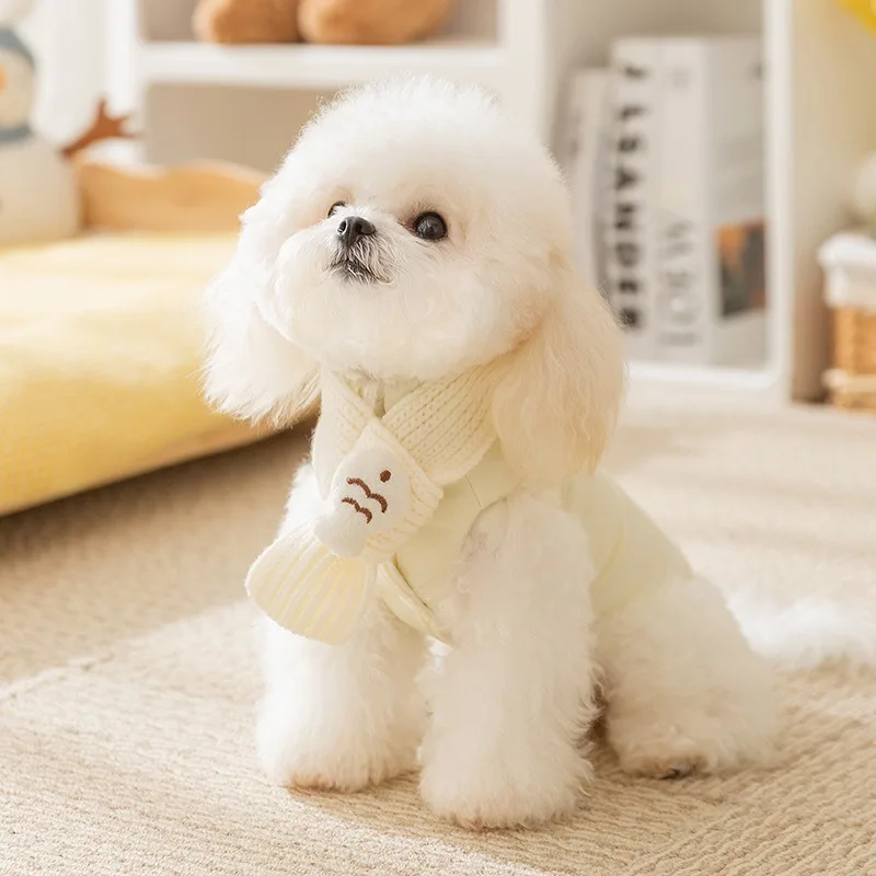 

Colorful Embroidery Bear Vest Pet Down Coat with Scarf Teddy Winter Clothes Bichon Frise Small Dog Warm Cotton Coat