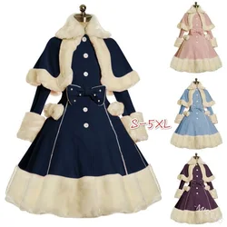 Gothic Lolita Dress Suit Cosplay Princess Dress Women Fur Collar Long Sleeves Shawl Single-breasted Winter Warm Thick Clothing