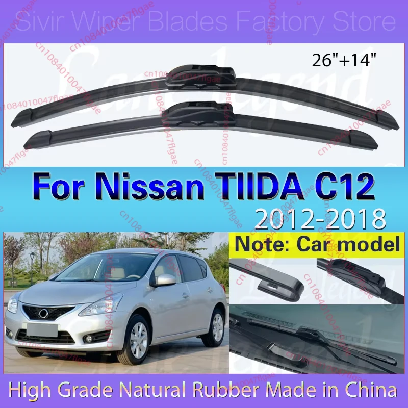 

Car Wiper Blade Front Window Windshield Rubber Refill Wiper For Nissan TIIDA C12 2012 - 2018 2017 LHD 26"+14" Car Accessories